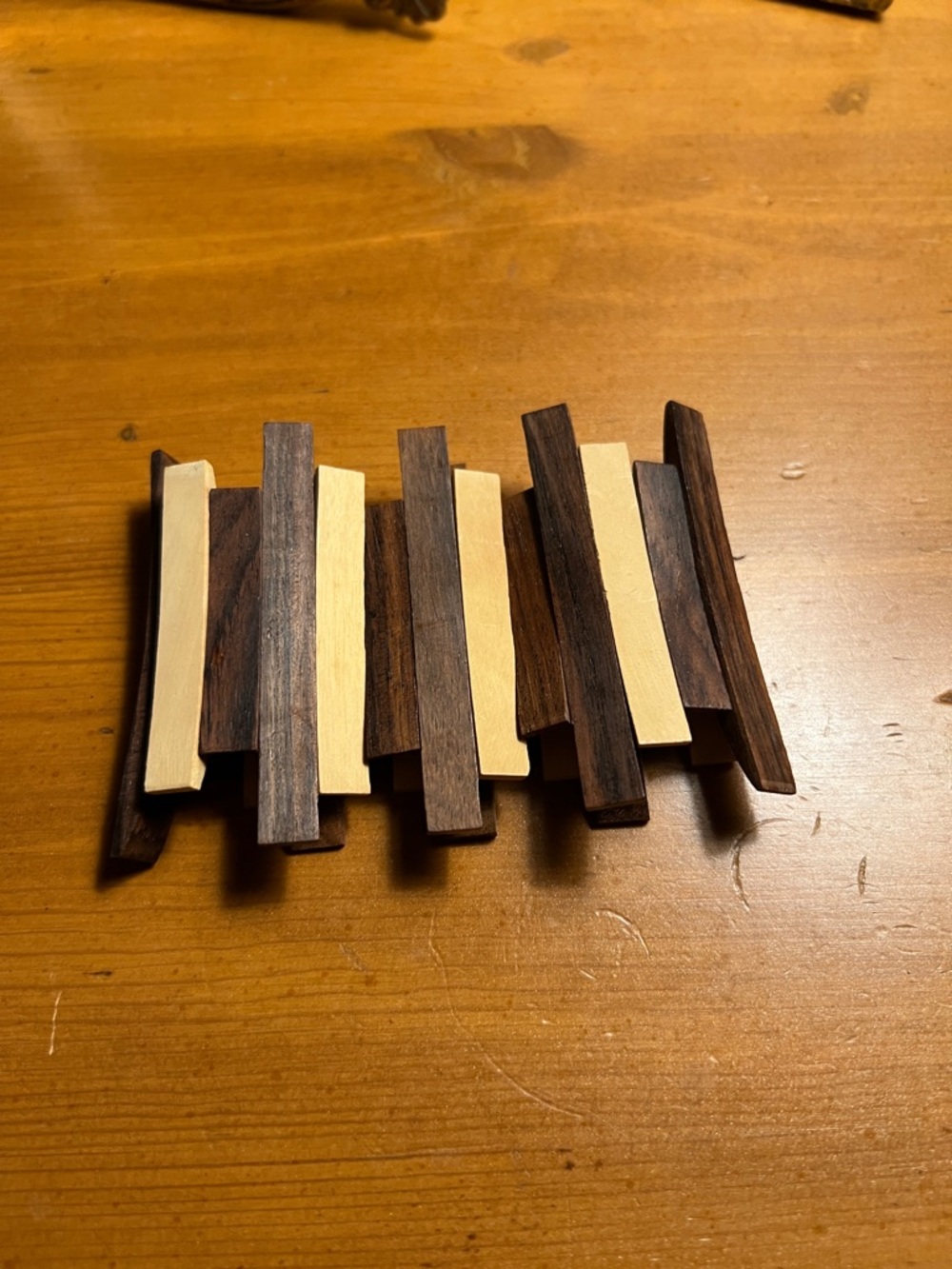 Two-Tone Brown & Cream Wood Stretch Bracelet